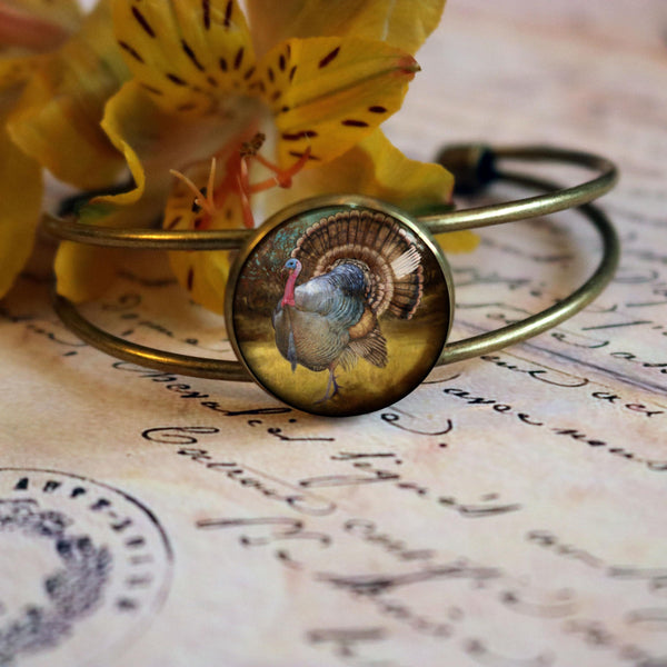 Traditional Turkey Cuff Bracelet / Bangle in Antique Brass