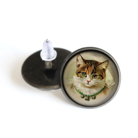 Victorian Calico Cat Vintage Inspired Stud Earrings
