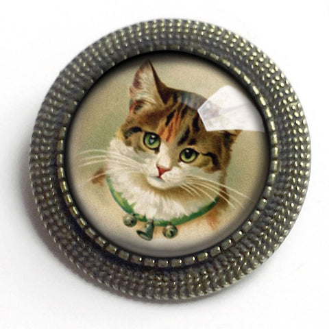 Victorian Calico Cat Vintage Inspired Pin Brooch