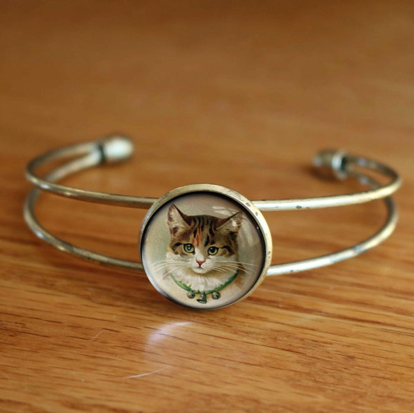 Victorian Calico Cat Cuff Bracelet