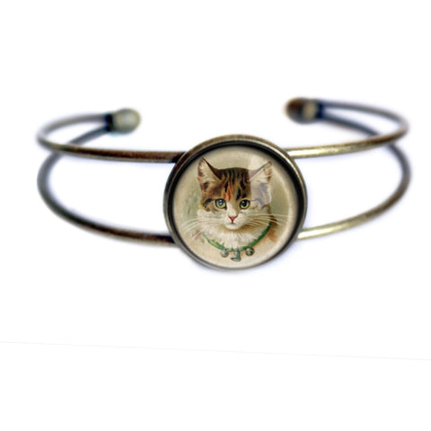 Victorian Calico Cat Cuff Bracelet