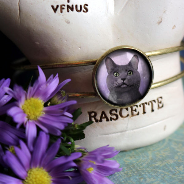 Russian Blue Cat Wire Cuff Bracelet