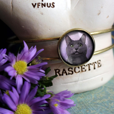 Russian Blue Cat Wire Cuff Bracelet