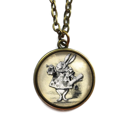 Alice in Wonderland White Rabbit  Pendant Necklace