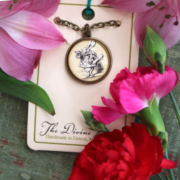Alice in Wonderland White Rabbit  Pendant Necklace