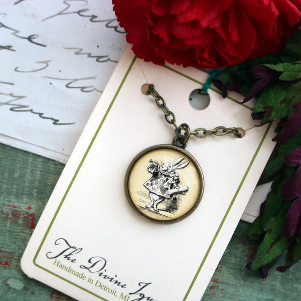 Alice in Wonderland White Rabbit  Pendant Necklace