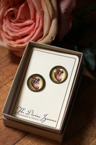 Anatomical Heart Vintage Inspired Stud Earrings