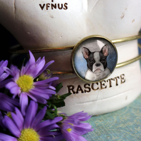 Best Friends French Bulldog Cuff Bracelet Antique Brass