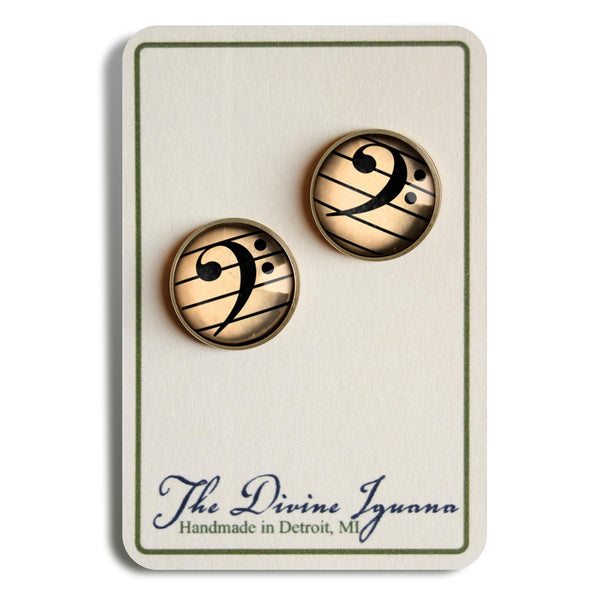 Bass Clef Vintage Inspired Stud Earrings