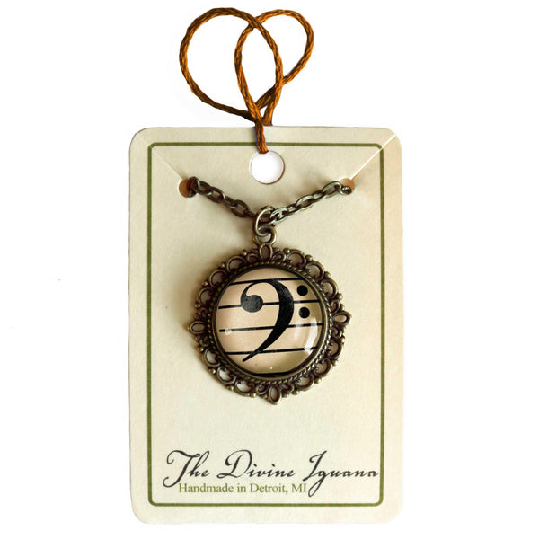 Bass Clef 20mm Ornate Musician's Pendant Necklace