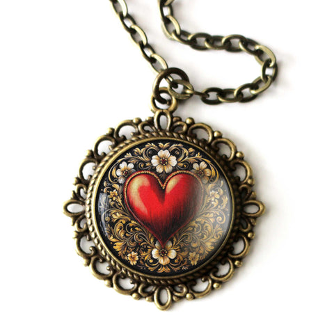 Ornate Heart Valentine's Day Pendant Necklace