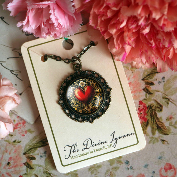 Ornate Heart Valentine's Day Pendant Necklace