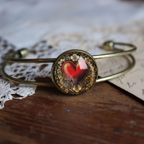 Ornate Heart Valentine Wire Cuff Bracelet