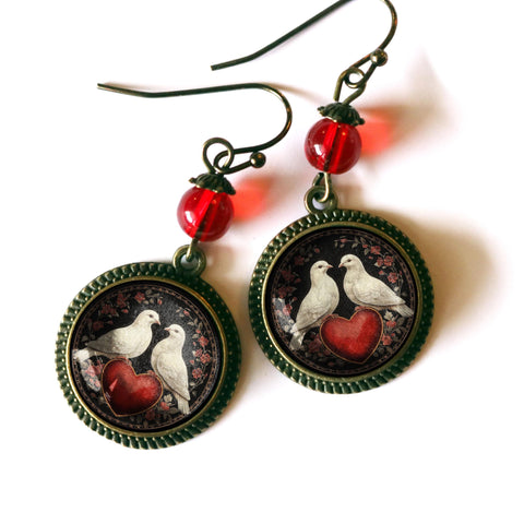 Love Bird Doves Valentine's Day Vintage Inspired Drop / Dangle Earrings