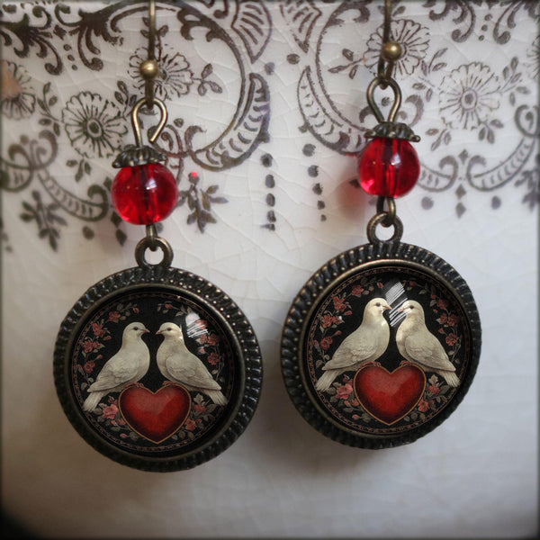 Love Bird Doves Valentine's Day Vintage Inspired Drop / Dangle Earrings