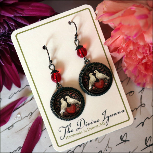 Love Bird Doves Valentine's Day Vintage Inspired Drop / Dangle Earrings