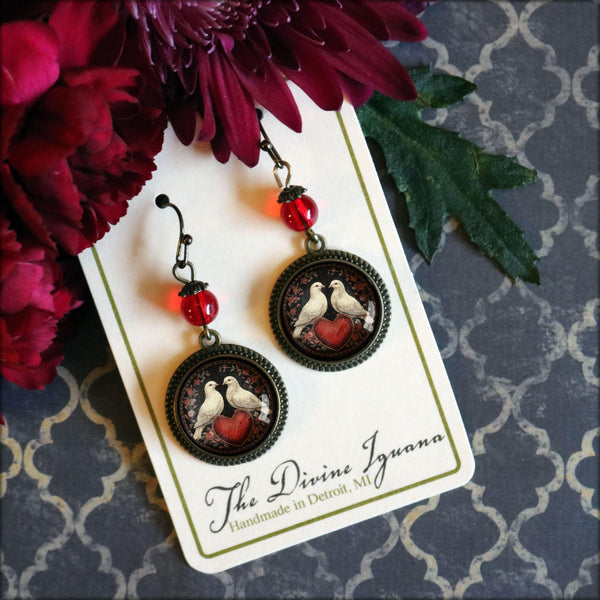 Love Bird Doves Valentine's Day Vintage Inspired Drop / Dangle Earrings