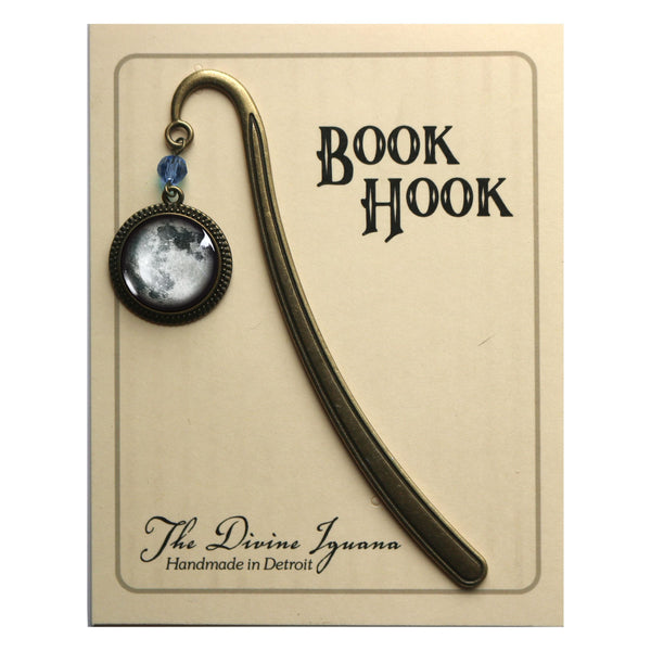 Full Moon Glass Cabochon Brass Book Hook / Bookmark