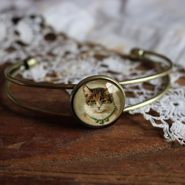 Victorian Calico Cat Cuff Bracelet