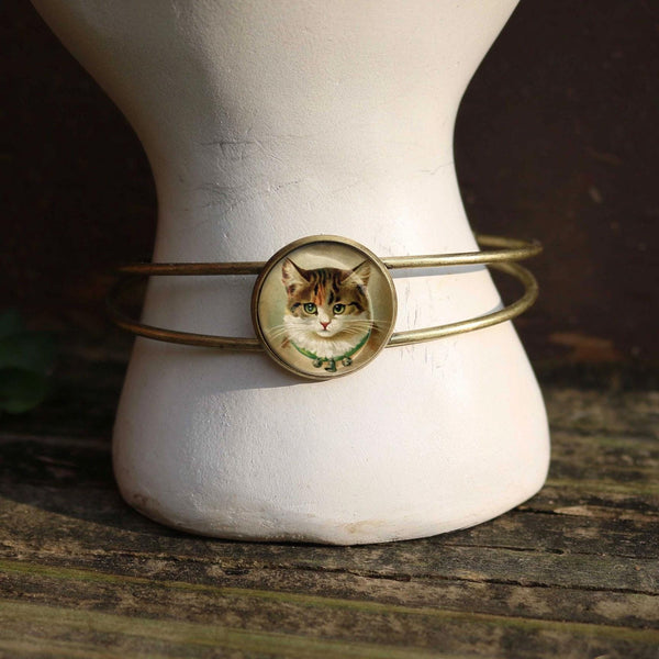 Victorian Calico Cat Cuff Bracelet