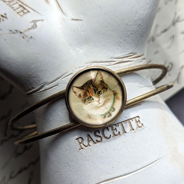 Victorian Calico Cat Cuff Bracelet