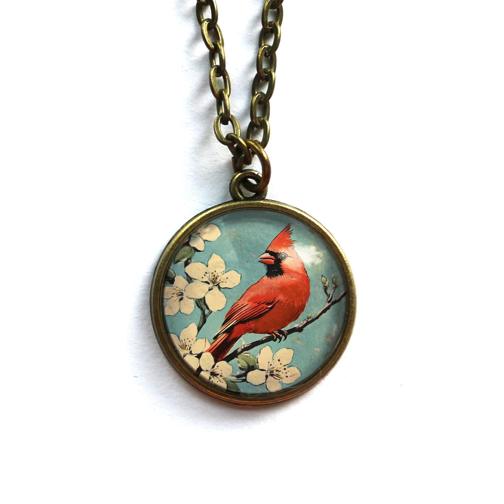 Retro Cardinal Large Pendant Necklace