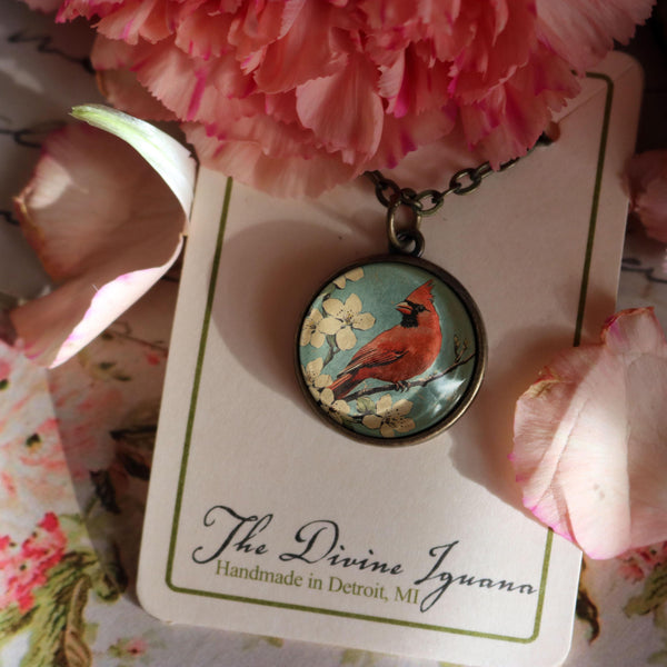 Retro Cardinal Large Pendant Necklace
