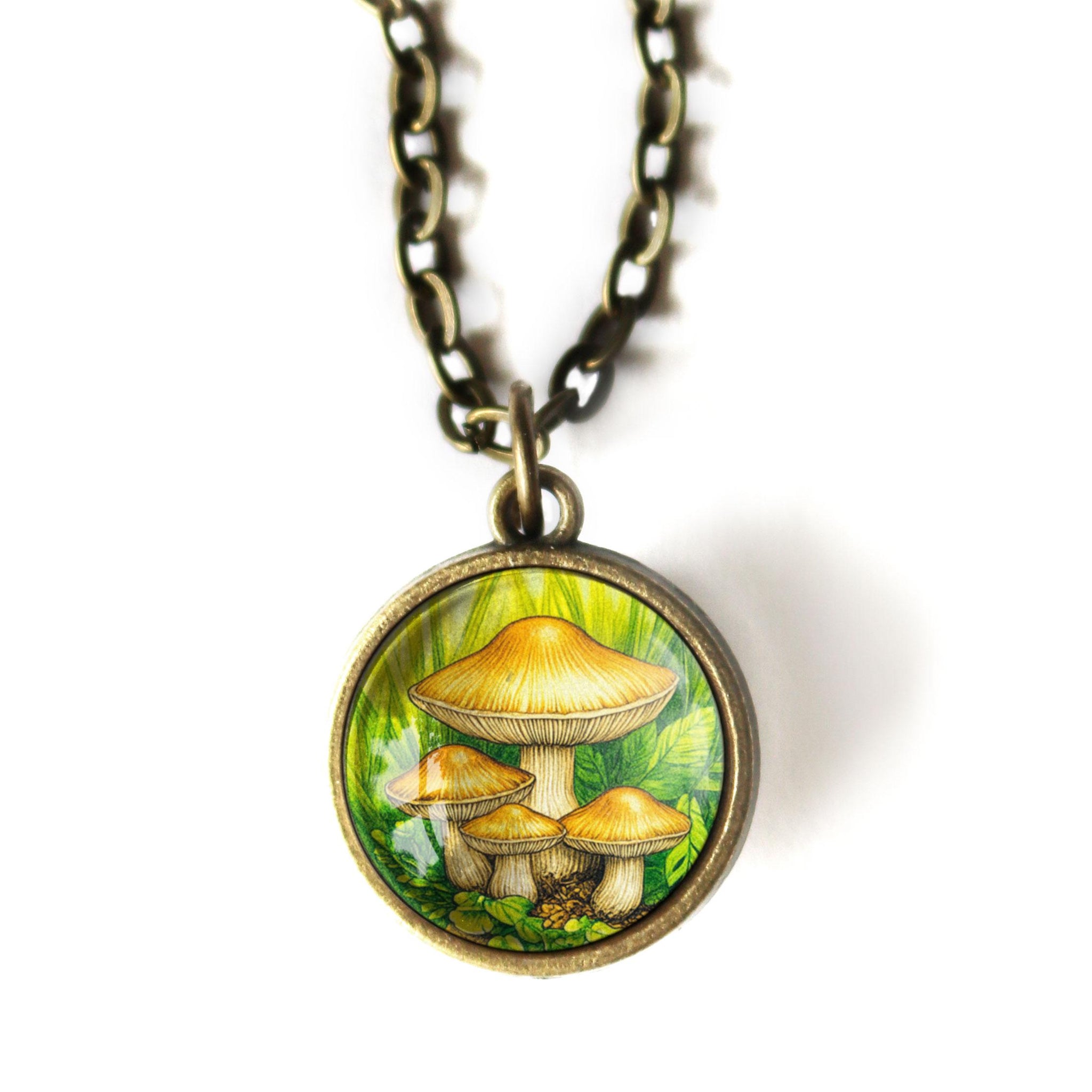 Honey Mushrooms Simple Reversible Pendant Necklace