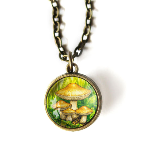 Honey Mushrooms Simple Reversible Pendant Necklace