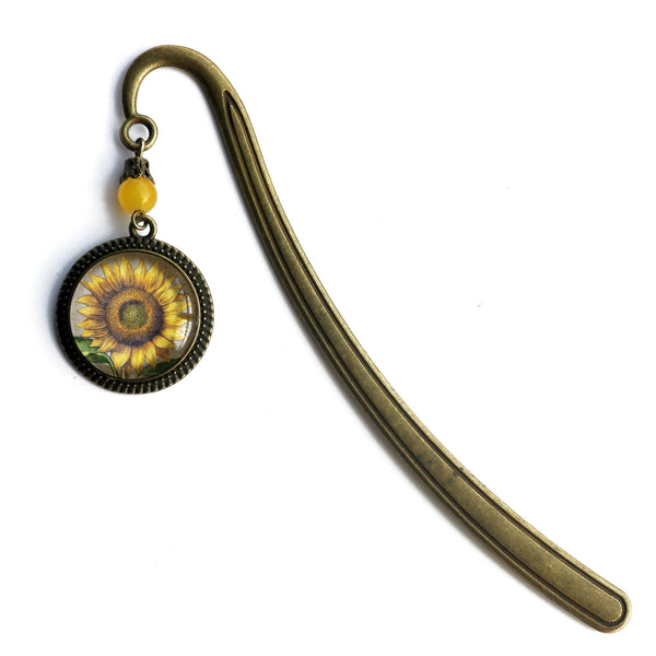Summer Sunflower Glass Cabochon Brass Book Hook / Bookmark