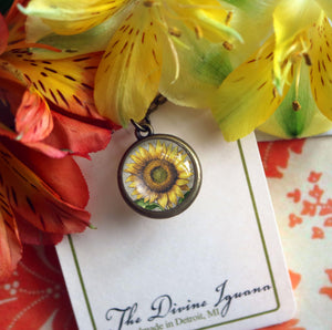 Summer Sunflower Simple Reversible Pendant Necklace