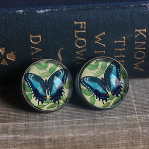 Blue Swallowtail Butterfly Vintage Inspired Stud Earrings