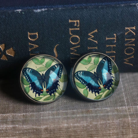 Blue Swallowtail Butterfly Vintage Inspired Stud Earrings