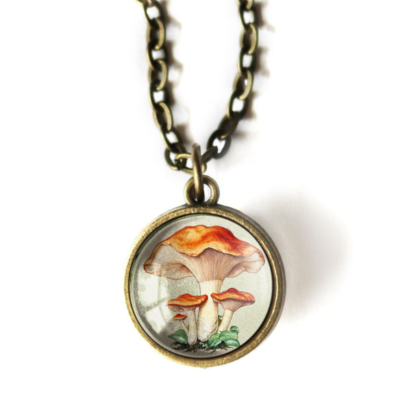 Chantarelle Mushrooms Simple Reversible Pendant Necklace