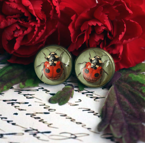 Ladybug Beetle Vintage Inspired Stud Earrings