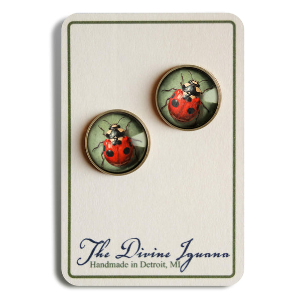 Ladybug Beetle Vintage Inspired Stud Earrings