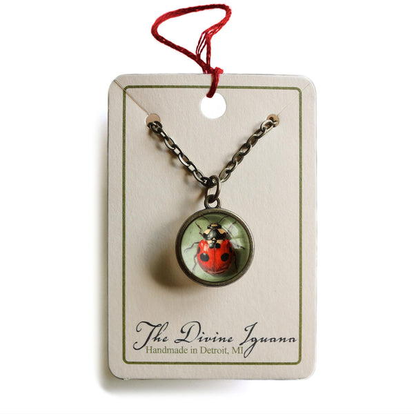 Ladybug Beetle Glass Cabochon Brass Book Hook / Bookmark