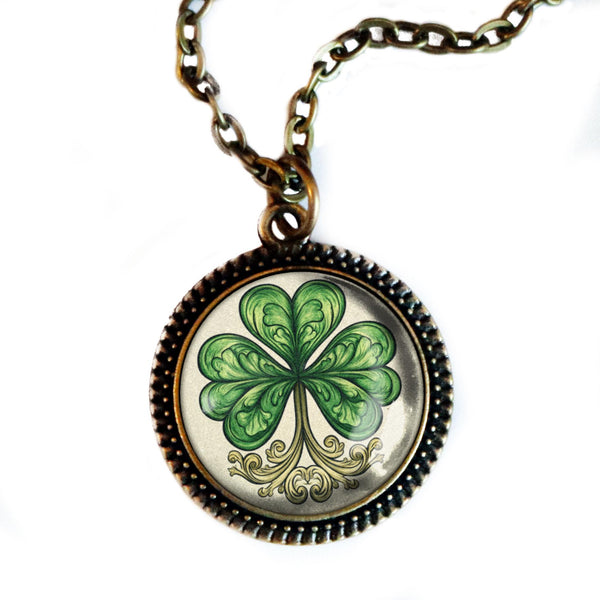 Classic Shamrock Pendant Necklace with Bead Accent