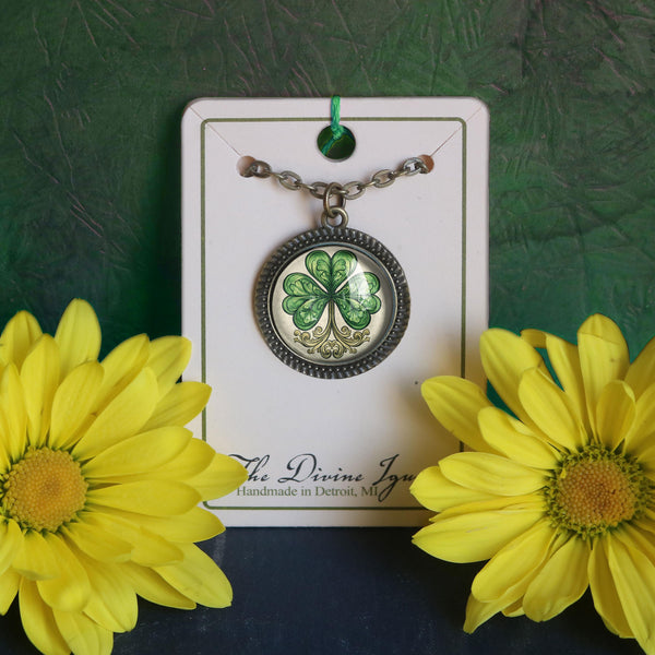 Classic Shamrock Pendant Necklace with Bead Accent
