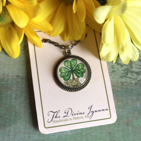 Classic Shamrock Pendant Necklace with Bead Accent