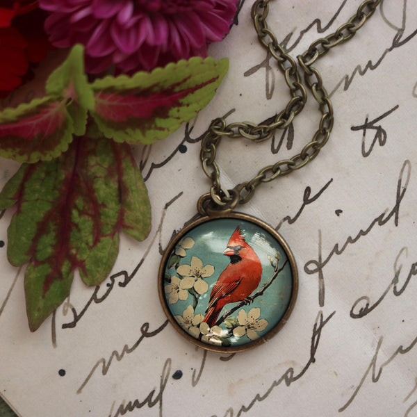Retro Cardinal Large Pendant Necklace
