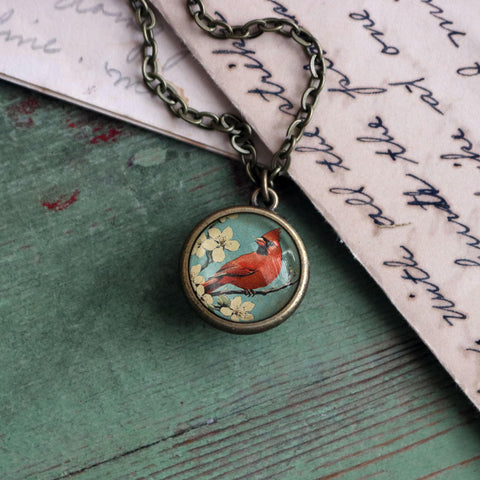Retro Cardinal Simple Reversible Cottagecore Pendant Necklace