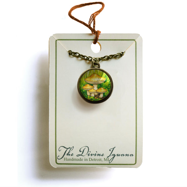 Honey Mushrooms Simple Reversible Pendant Necklace