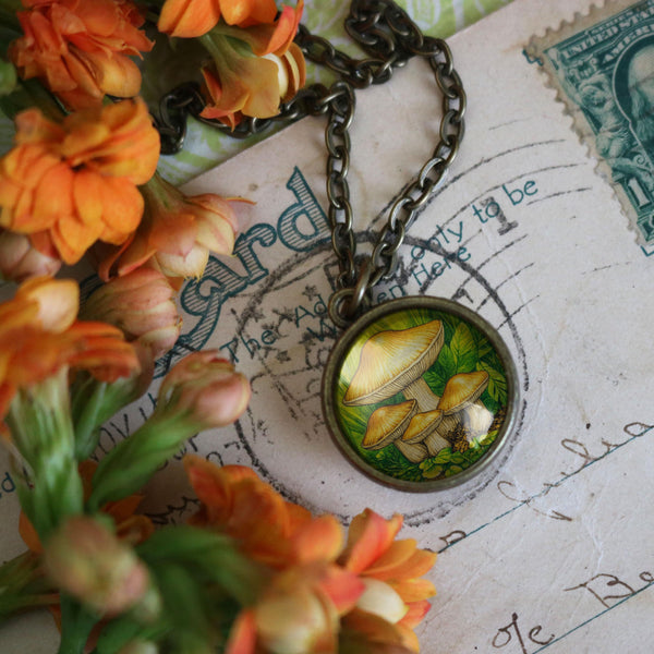 Honey Mushrooms Simple Reversible Pendant Necklace