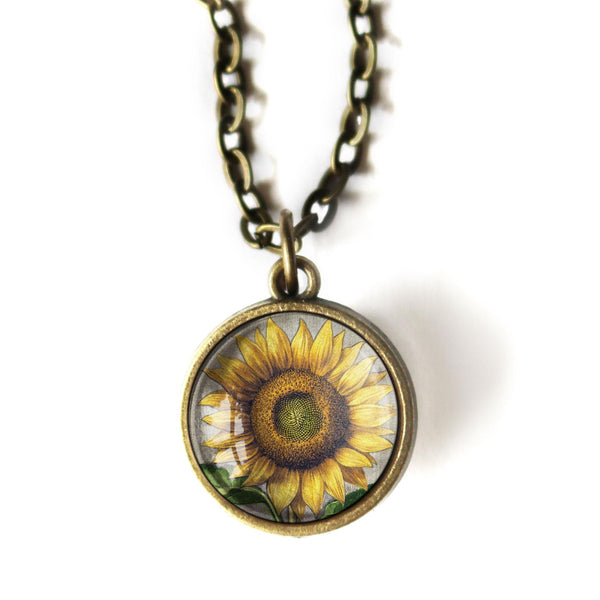 Summer Sunflower Simple Reversible Pendant Necklace
