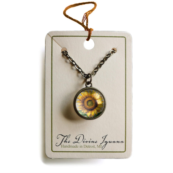 Summer Sunflower Simple Reversible Pendant Necklace