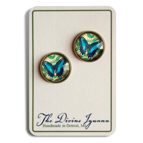 Blue Swallowtail Butterfly Vintage Inspired Stud Earrings