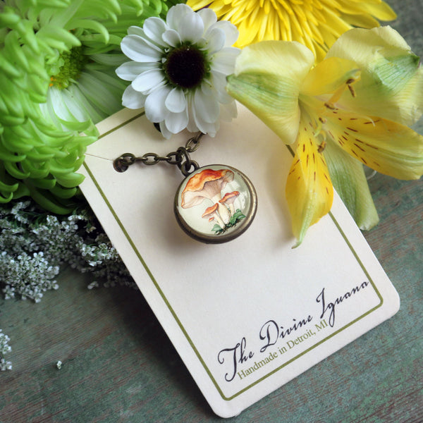 Chantarelle Mushrooms Simple Reversible Pendant Necklace