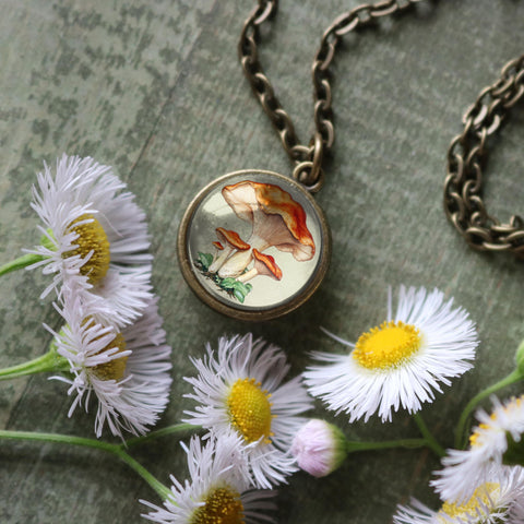 Chantarelle Mushrooms Simple Reversible Pendant Necklace