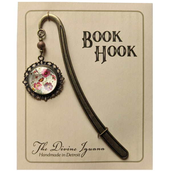Cosmo Flower Glass Cabochon Brass Book Hook / Bookmark